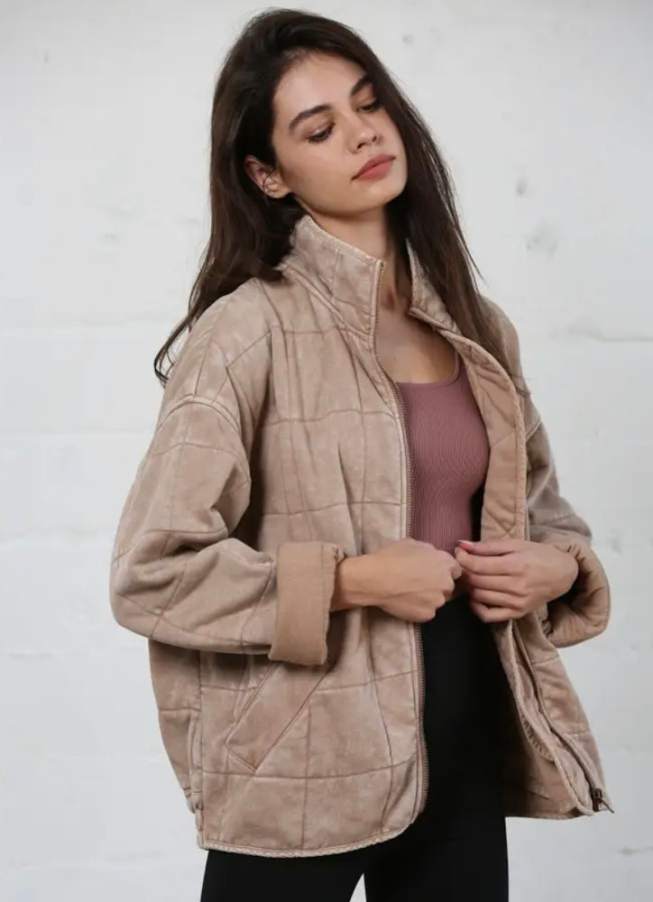 Quilted mineral washed jacket Taupe