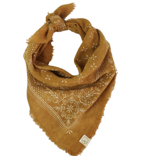 Classic Patterned Raw Silk Bandana / Gold