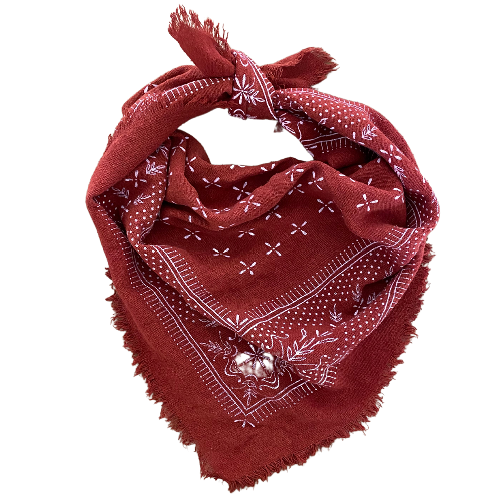 Classic Patterned Raw Silk Bandana / Poppy Red