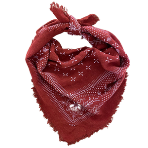 Classic Patterned Raw Silk Bandana / Poppy Red