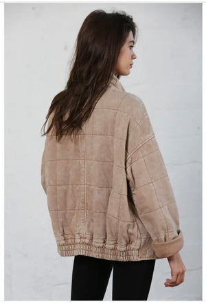 Quilted mineral washed jacket Taupe