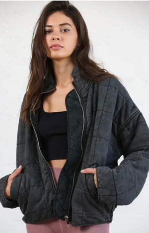 Quilted mineral washed jacket Charcoal