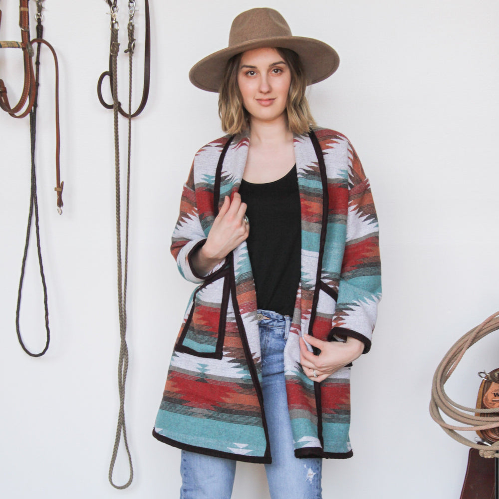 Wool Blend Cardigan Coat // Turquoise